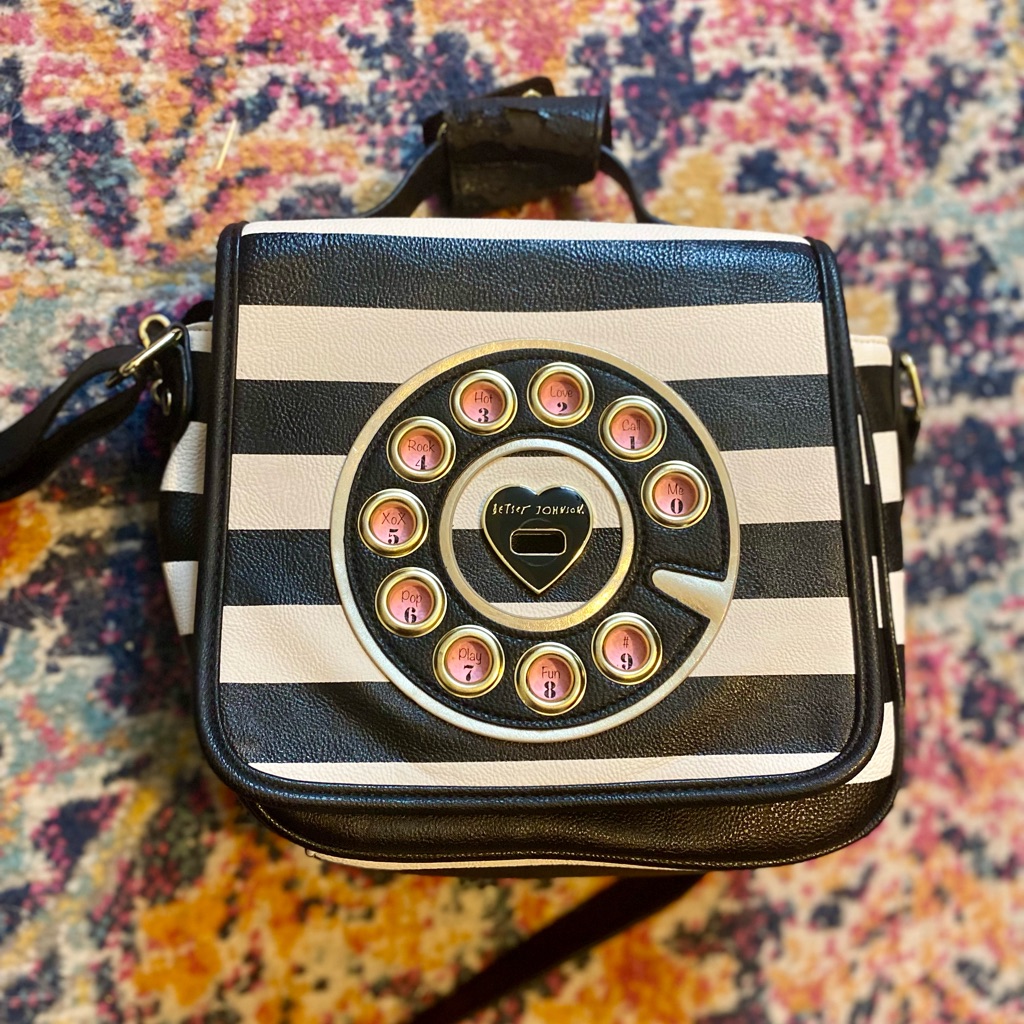 Preowned Betsey Johnson Rotary Dial Crossbody Handbag Purse With Corded Phone